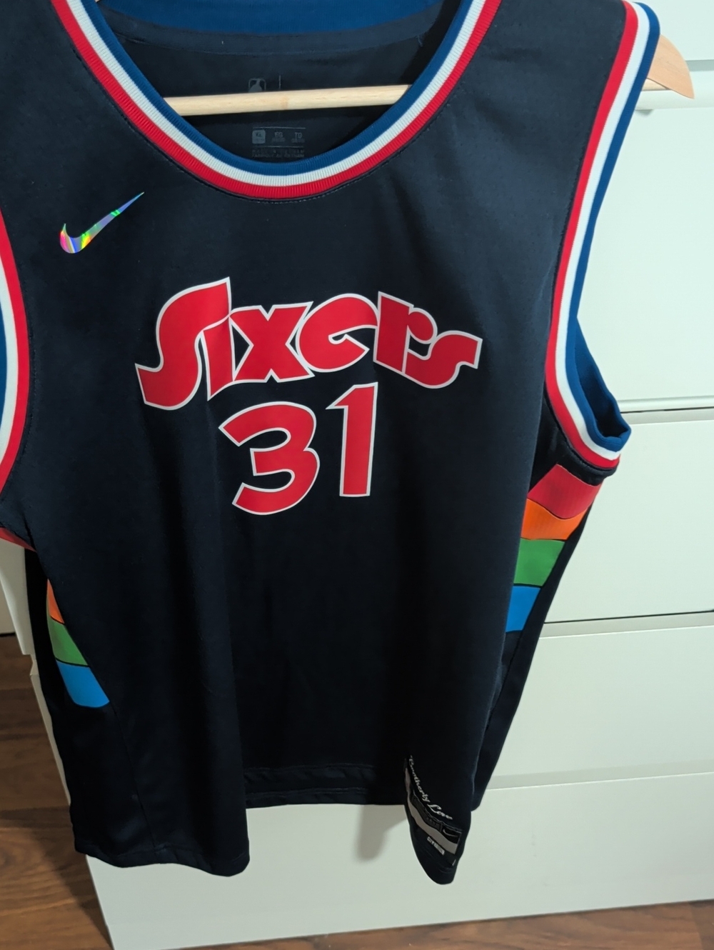 Nike Blue Sixers #31 Jersey with Rainbow Side Panels
